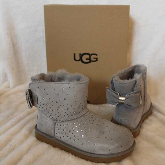 UGG SPARKLE MINI‎ BOW II BOOTS NEW! GRAY - Picture 3 of 8